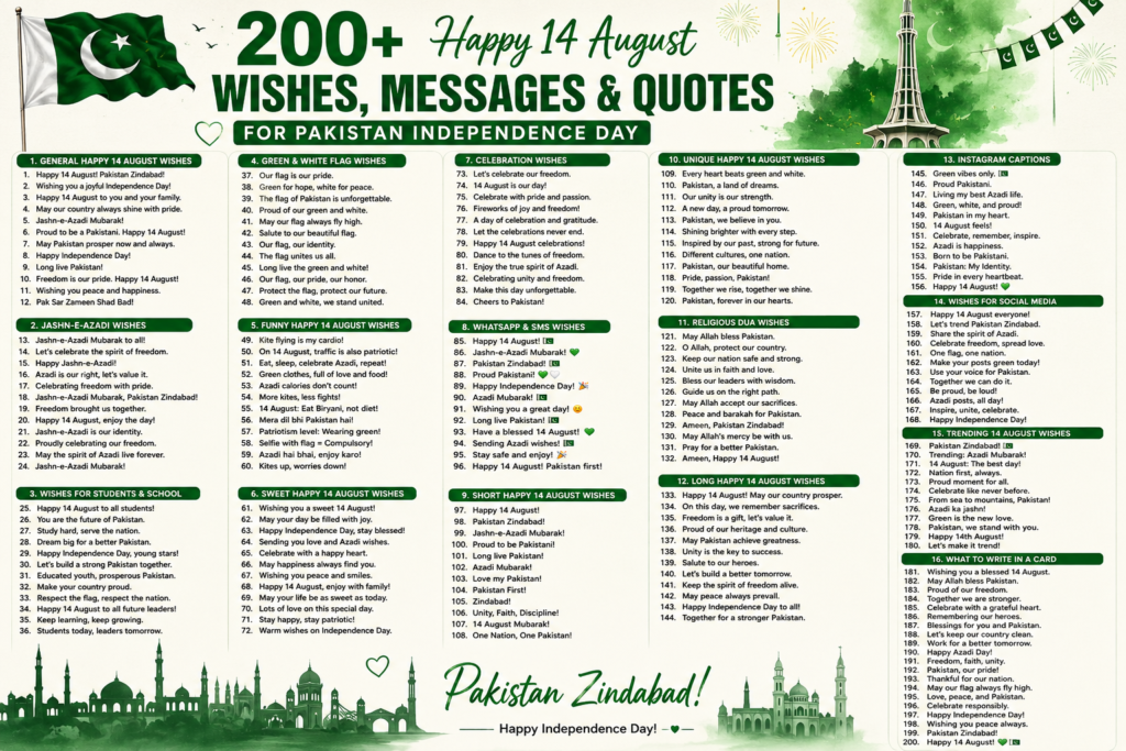 200+ Happy 14 August Wishes, Messages & Quotes for Pakistan Independence Day