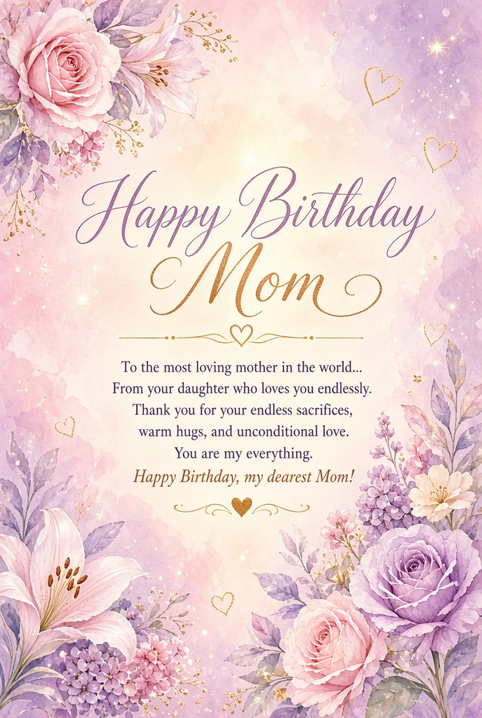 Touching Birthday Wishes For Mother from Her Daughter