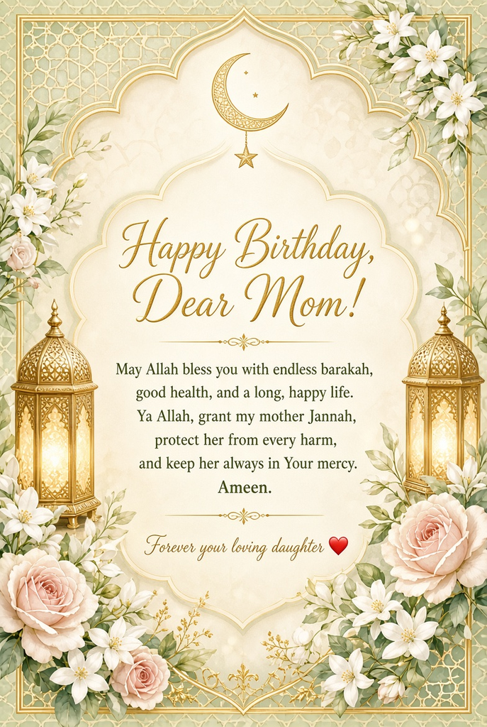Islamic Birthday Wishes Message For Mom From Daughter